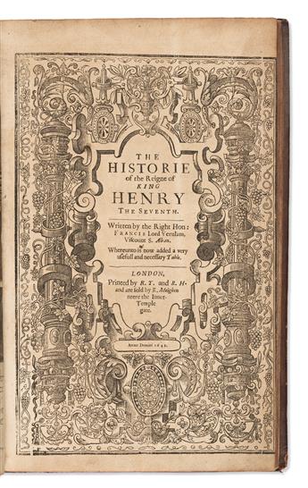 Bacon, Sir Francis (1561-1626) The Historie of the Reigne of King Henry the Seventh.